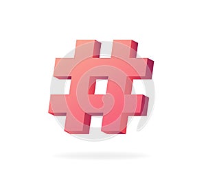 Hashtag 3d. Trending red symbol tag blog and social networks chat message from online community.