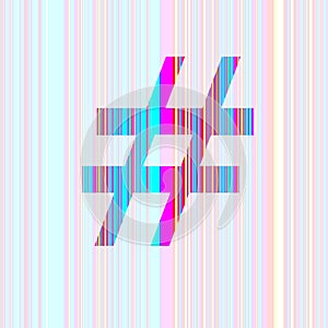 hashtag of the alphabet made with stripes with colors purple, pink, blue, yellow
