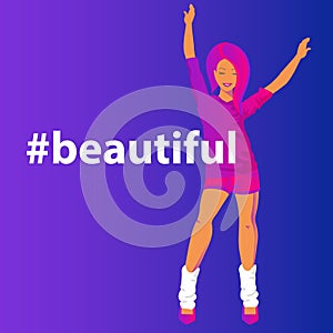 Hashtag beautiful concept gradient vector illustration of sensual redhead woman. Flat vector illustration