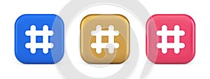 Hashtag button social network media communication symbol internet message key 3d icon