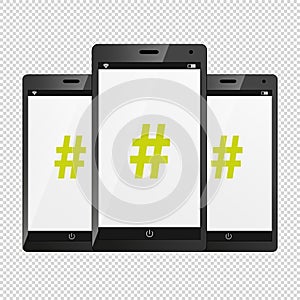 Hashtag Icon On Modern Mobile Devices - Vector Illustration - Isolated On Transparent Background