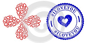 hashtag Iloveyou Distress Seal and Romantic Heart Swirl Flower Cluster