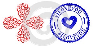 hashtag Iloveyou Distress Seal and Romantic Heart Swirl Flower Cluster photo