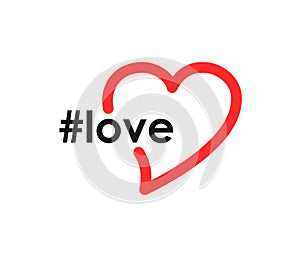 Hashtag love icon. Phrase from a social network. Heart icon