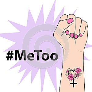 Hashtag MeToo vector illustration with fist of a feminist.