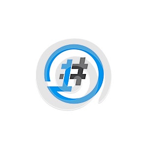 Hashtag number one quality trending inside circle. Vector icon logo illustration