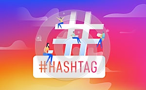 Hashtag social media concept group of people