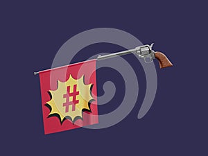 Hashtag Social Media Toy Pistol Revolver Gun Bang Fun Scam Joke Danger 3D Illustration