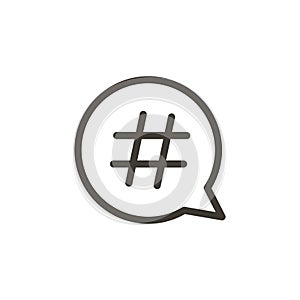 Hashtag in a speech bubble Icon. Vector thin line illustration for concepts of social media, digital content and topic