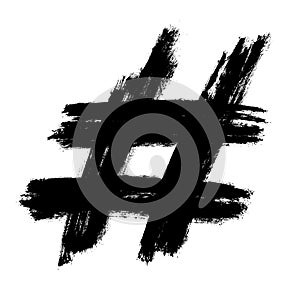 Hashtag symbol cross plus logo sign icon template design element, Grunge hand drawn hashtag