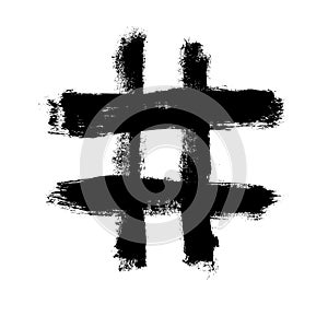 Hashtag symbol cross plus logo sign icon template design element, Grunge hand drawn hashtag