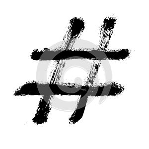 Hashtag symbol cross plus logo sign icon template design element, Grunge hand drawn hashtag