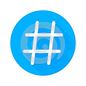 Hashtag vector icon for social network or internet application. Hashtag isolated symbol in blue circle white background