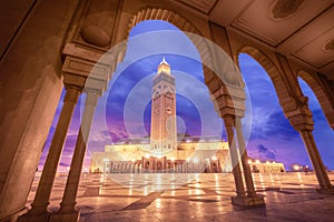 The Hassan II Mosque at the night in Casablanca, Morocco