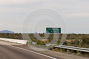 Hassayampa River sign on Route 10 in Tonopah, Arizona