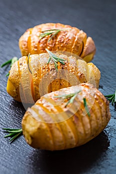 Hasselback potatoes. Backed potatoes from Sweeden with garlic and herbs