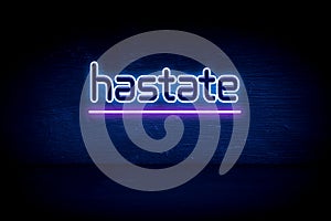 hastate - blue neon announcement signboard