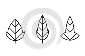Hastate and palmate leaf line icon set. botanical and nature symbol. three leaves vector images