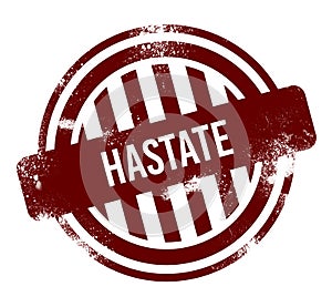 hastate - red round grunge button, stamp