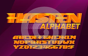 Hasten alphabet font. Fast wind effect letters and numbers.