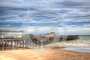 Hastings pier East Sussex England UK in colourful HDR