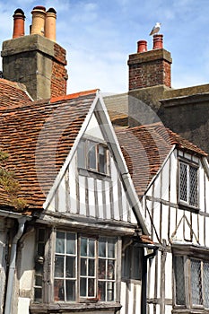 HASTINGS, UK: 16th century timbered framed and medieval houses in Hastings Old town