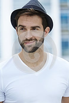 Hat and beard on cool happy guy