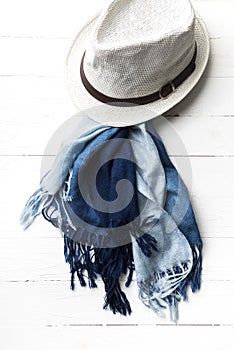 Hat and blue scarf