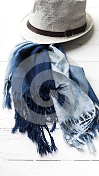 Hat and blue scarf