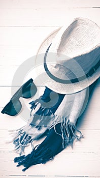 Hat and blue scarf with sunglasses vintage style
