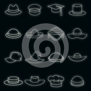 Hat cap icons set vector neon