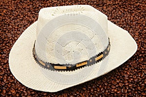 Hat and coffee beans