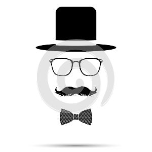 Hat, Glasses ,Bowtie and Mustache gentleman Set. Vector illustration
