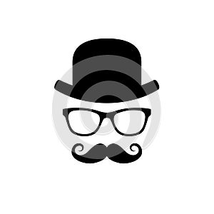 Hat, Glasses and Mustache Set. Vector