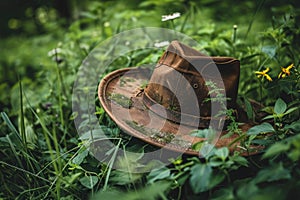a hat in the grass photo