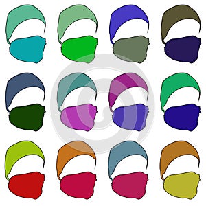 Hat with a mask in different colors. Raster. 2