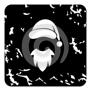 Hat with pompom and beard of Santa Claus icon
