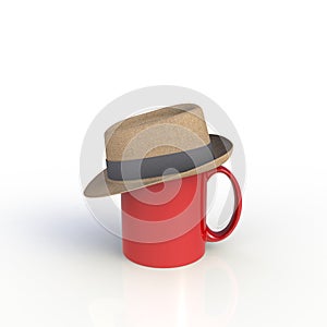 Hat on red coffee cup isolated on white background.