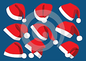 Hat santa christmas set decorations and design isolated on blue background illustration vector