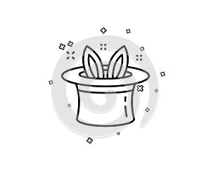 Hat-trick line icon. Magic tricks with hat and rabbit sign. Vector