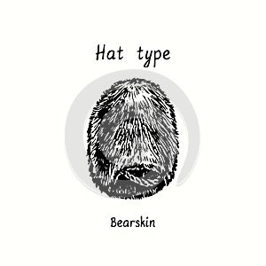 Hat type, Bearskin. Ink black and white drawing photo