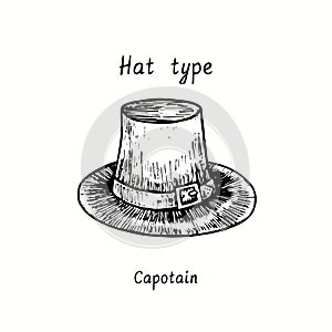 Hat type, Capotain. Ink black and white drawing photo