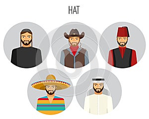 Hat types of men poster with headwear vector illustration photo