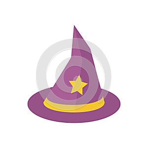 Hat of a witch or wizard. Magic. Accessory for Halloween day, party, children`s holiday, birthday. Vector illustration. EPS 10.