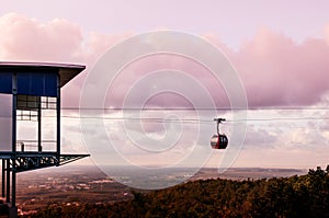 Hat Yai city view at sunset in summer from Hat Yai public park cable car ropeway, Songkhla