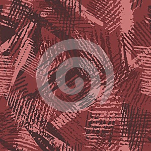 Hatch camouflage, modern fashion design. Hand drawn camo with pencil strokes. Grunge pattern. Red hatching abstract background