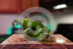 Hatch green Chile pile for display in the kitchen