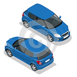 Hatchback car. Flat 3d vector isometric illustration. High quality city transport icon.