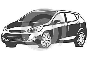 Hatchback vector black illustration isolated on white background. Hand drawn illustration.