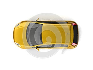 Hatchback yellow car top view